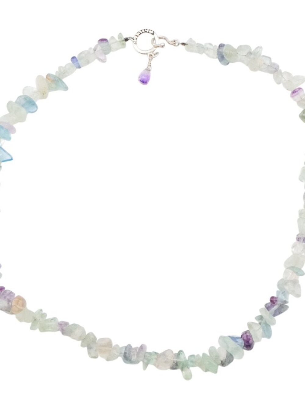 Vintage Sisters Sterling Silver Fluorite Beaded Chips 17.5 Inch Amethyst Pendant